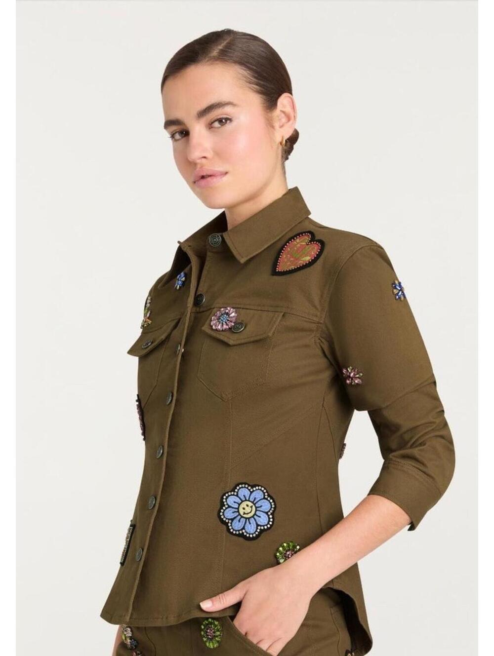 New Cinq à Sept RETRO LOVE PATCHES SCRUNCHED CANYON JACKET In Olive Sz L $595 - Picture 3 of 14